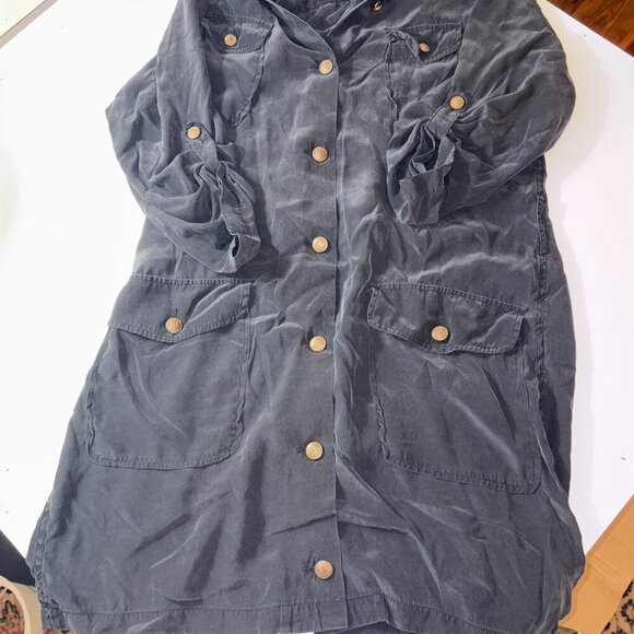 rag & bone 100% Silk Black Shirt Dress Collar Brass Buttons size 6 - Picture 12 of 12